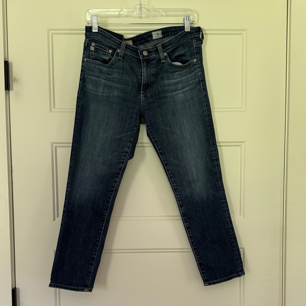 AG Adriano Goldschmied Dark Blue Cropped The Stilt Crop Straight Jeans